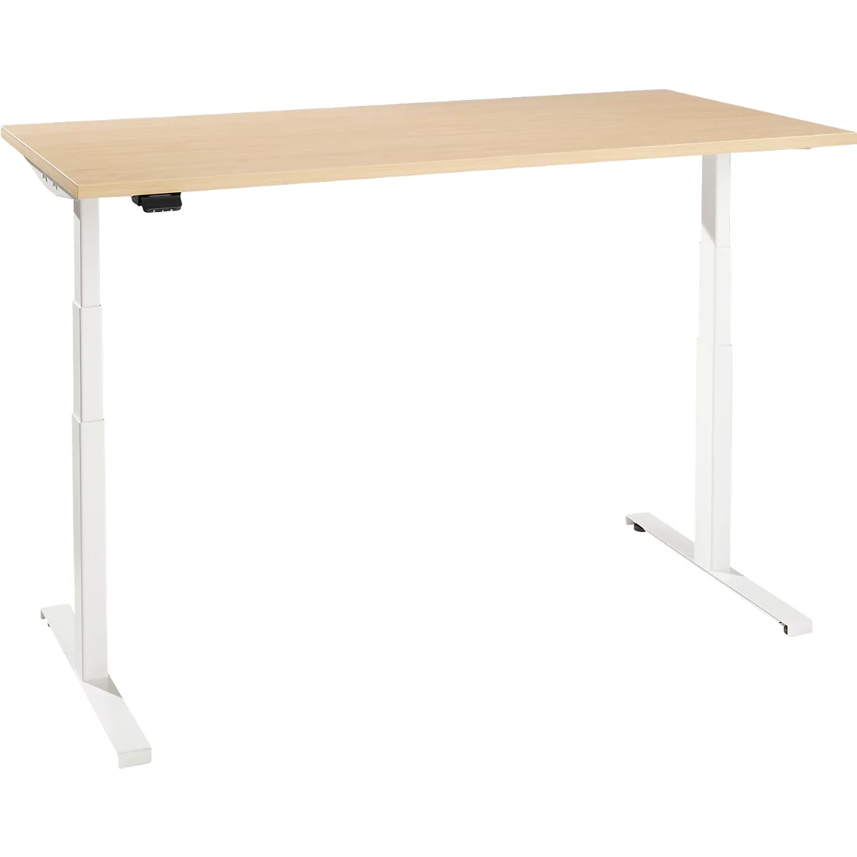 Schreibtisch, elektrisch höhenverstellbar, T-Fuß, B 1600 x T 800 x H 620-1270 mm, Ahorn/weiß + Memoryschalter