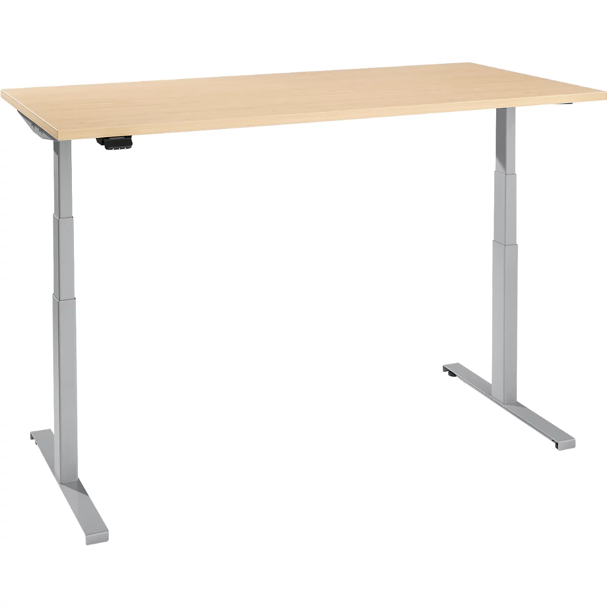 Schreibtisch, elektrisch höhenverstellbar, T-Fuß, B 1600 x T 800 x H 620-1270 mm, Ahorn/weißaluminium + Memoryschalter