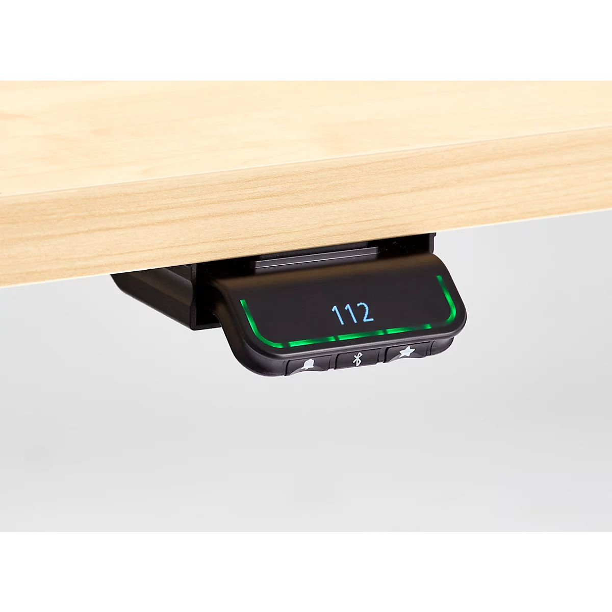 Schreibtisch, elektrisch höhenverstellbar, T-Fuß, B 1600 x T 800 x H 620-1270 mm, Ahorn/weißaluminium + Memoryschalter