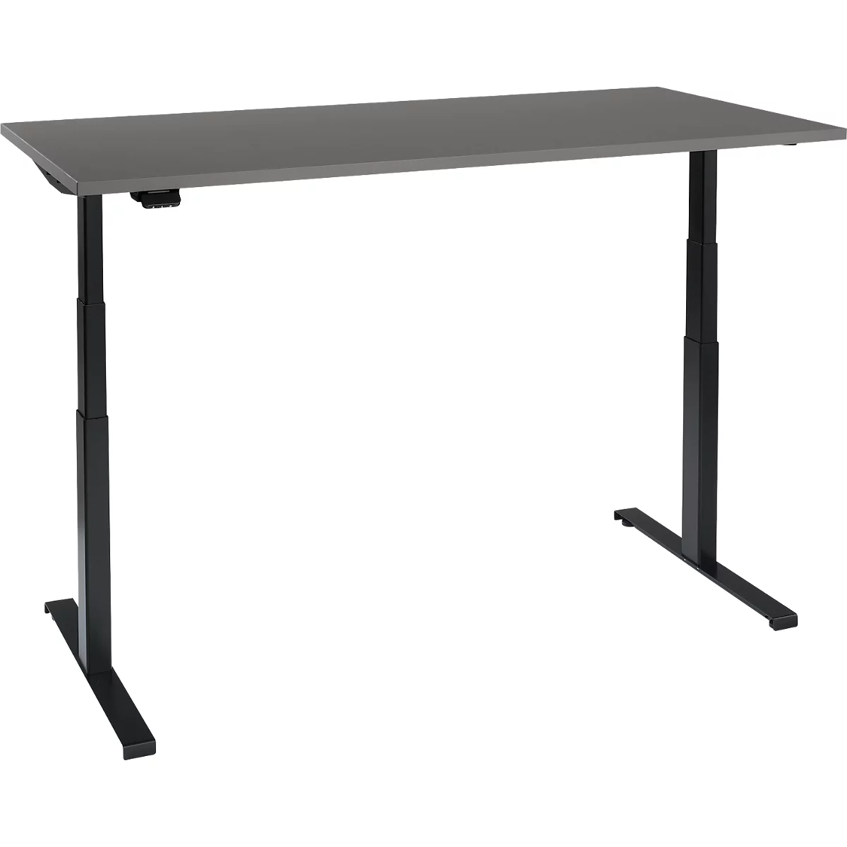 Schreibtisch, elektrisch höhenverstellbar, T-Fuß, B 1600 x T 800 x H 620-1270 mm, graphit/schwarz + Memoryschalter