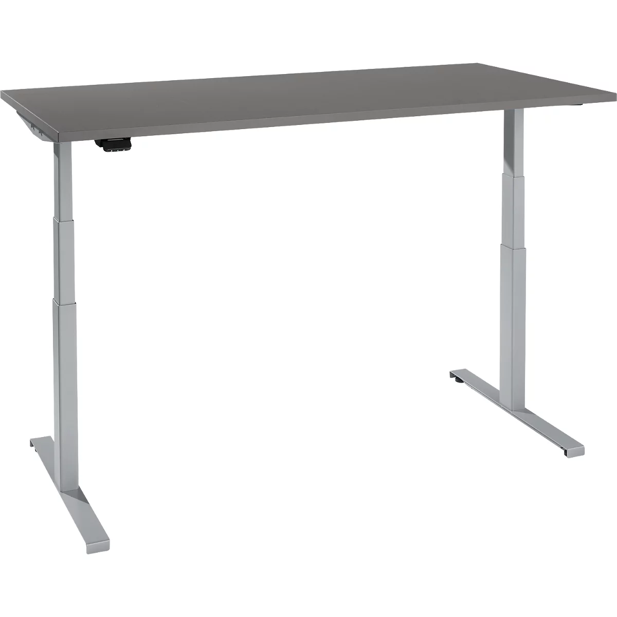 Schreibtisch, elektrisch höhenverstellbar, T-Fuß, B 1600 x T 800 x H 620-1270 mm, graphit/weißaluminium + Memoryschalter