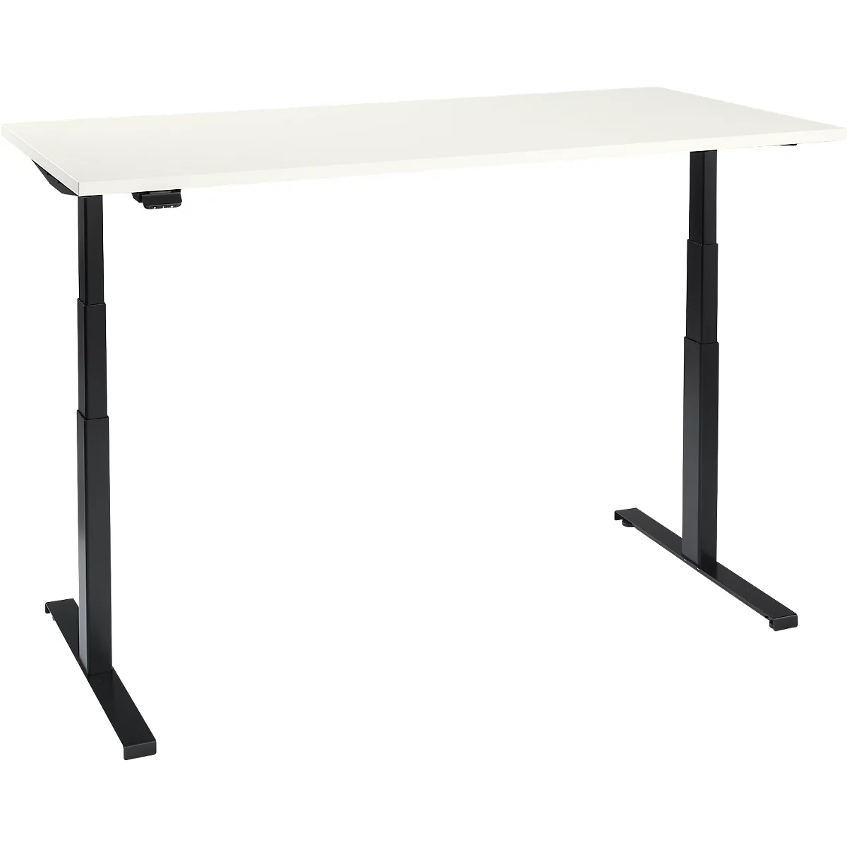 Schreibtisch, elektrisch höhenverstellbar, T-Fuß, B 1600 x T 800 x H 620-1270 mm, weiß/schwarz + Memoryschalter