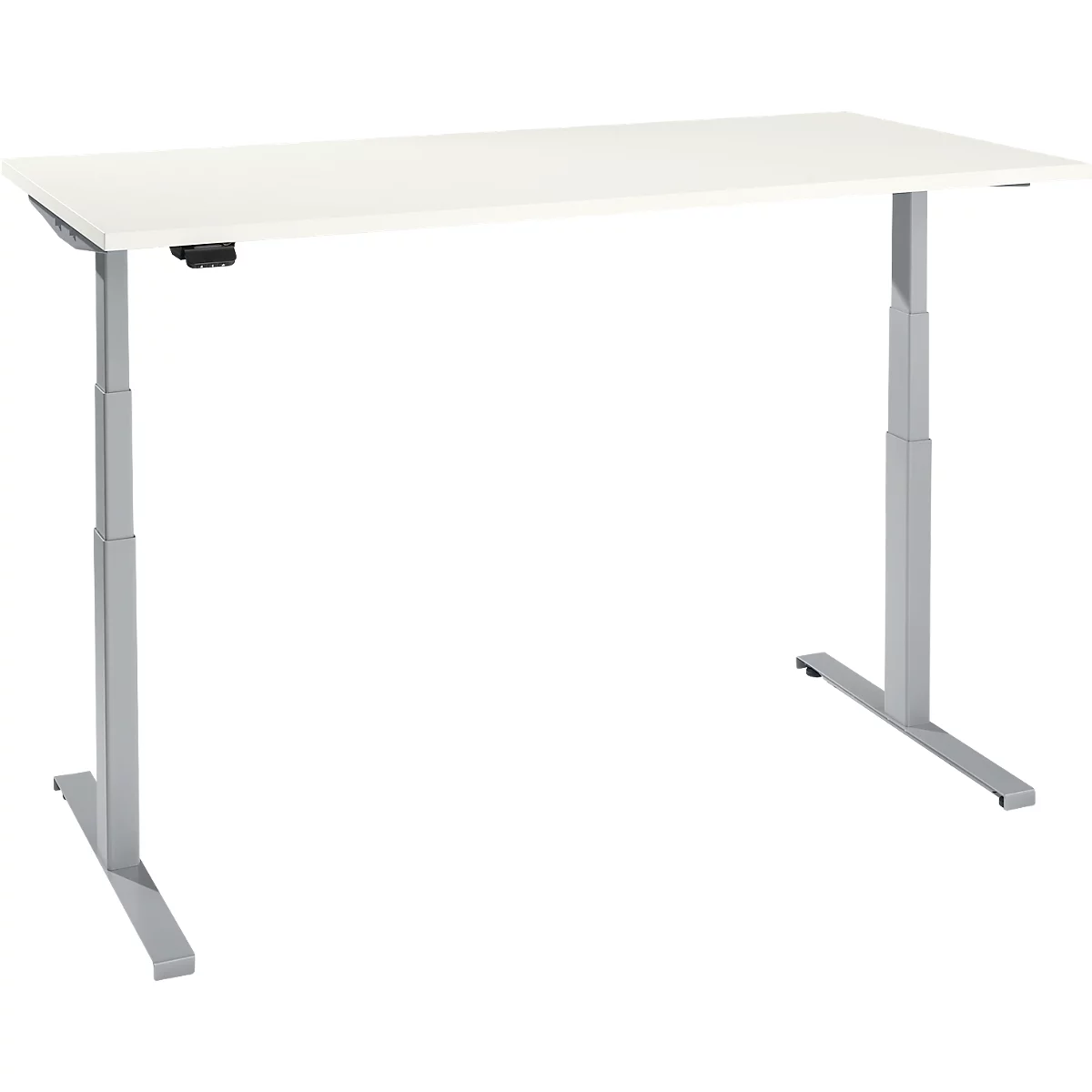 Schreibtisch, elektrisch höhenverstellbar, T-Fuß, B 1600 x T 800 x H 620-1270 mm, weiß/weißaluminium + Memoryschalter