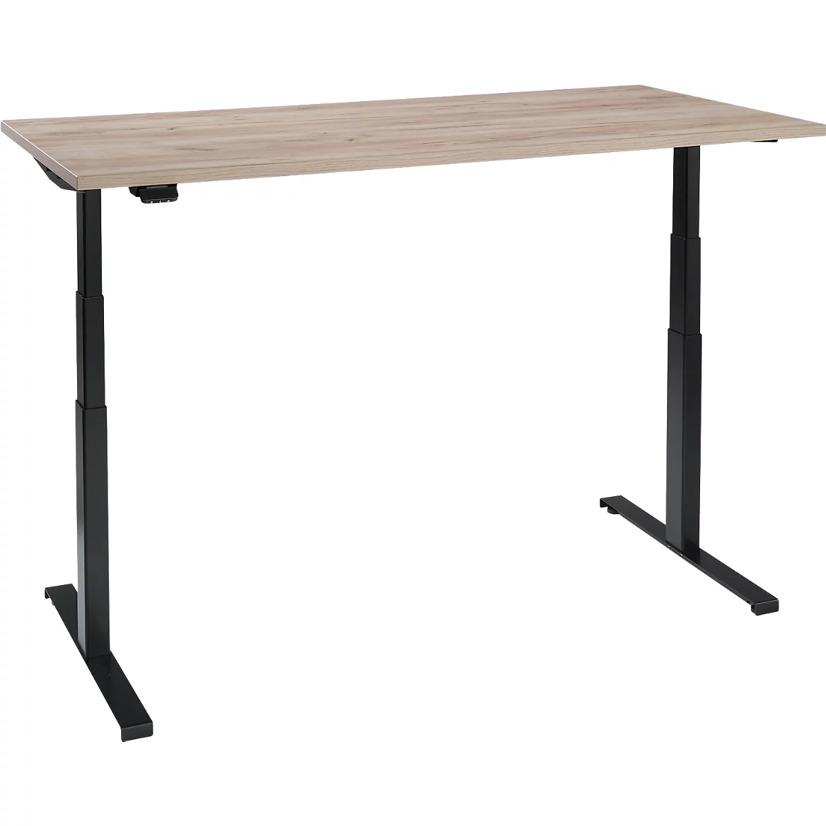 Schreibtisch, elektrisch höhenverstellbar, T-Fuß, B 1600 x T 800 x H 620-1270 mm, Wildeiche/schwarz + Memoryschalter