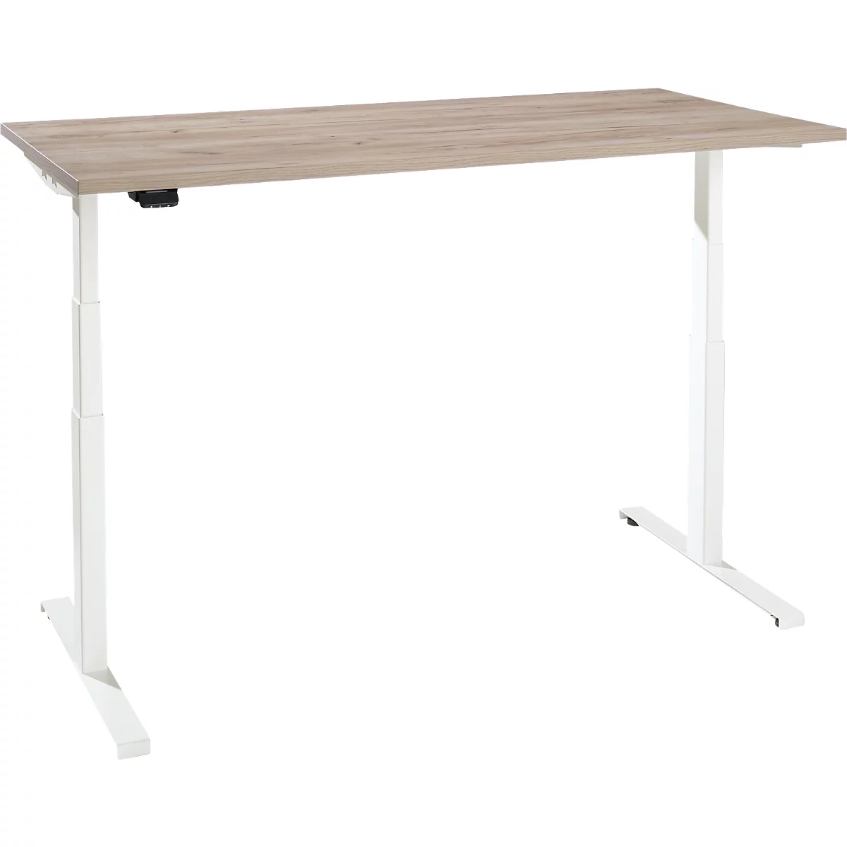 Schreibtisch, elektrisch höhenverstellbar, T-Fuß, B 1600 x T 800 x H 620-1270 mm, Wildeiche/weiß + Memoryschalter