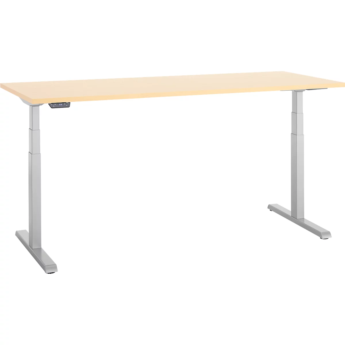 Schreibtisch, elektrisch höhenverstellbar, T-Fuß, B 1800 x T 800 x H 615-1275 mm, Ahorn/weißalu