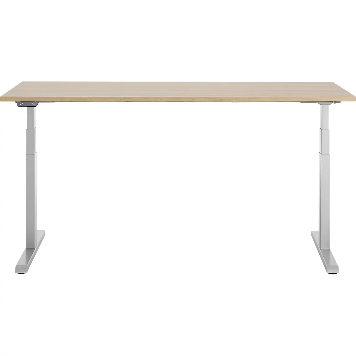 Schreibtisch, elektrisch höhenverstellbar, T-Fuß, B 1800 x T 800 x H 615-1275 mm, Eiche/weißalu