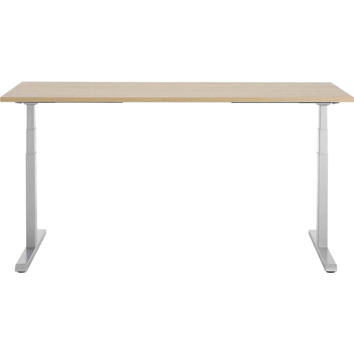 Schreibtisch, elektrisch höhenverstellbar, T-Fuß, B 1800 x T 800 x H 615-1275 mm, Eiche/weißalu