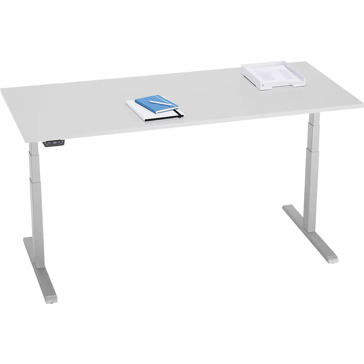Schreibtisch, elektrisch höhenverstellbar, T-Fuß, B 1800 x T 800 x H 615-1275 mm, lichtgrau/weißalu