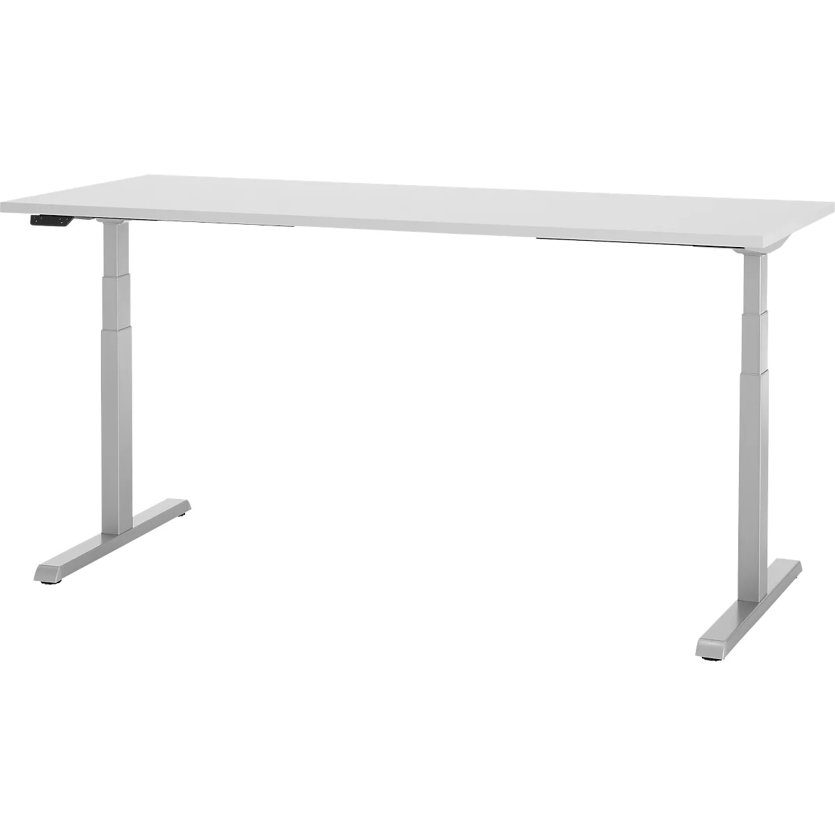 Schreibtisch, elektrisch höhenverstellbar, T-Fuß, B 1800 x T 800 x H 615-1275 mm, lichtgrau/weißalu