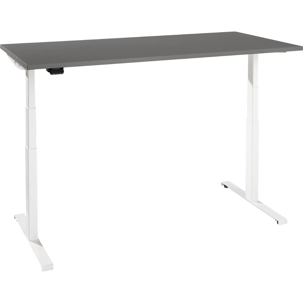 Schreibtisch, elektrisch höhenverstellbar, T-Fuß, B 1800 x T 800 x H 620-1270 mm, graphit/weiß + Memoryschalter