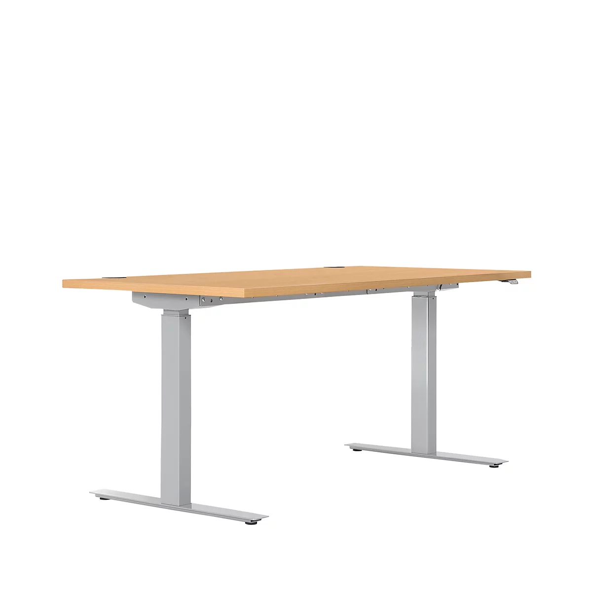 Schreibtisch ERGO DRIVE ED 470, elektrisch höhenverstellbar, Rechteck, T-Fuss, B 1600 x T 800 x H 692-1147 mm, Buche/lichtgrau 