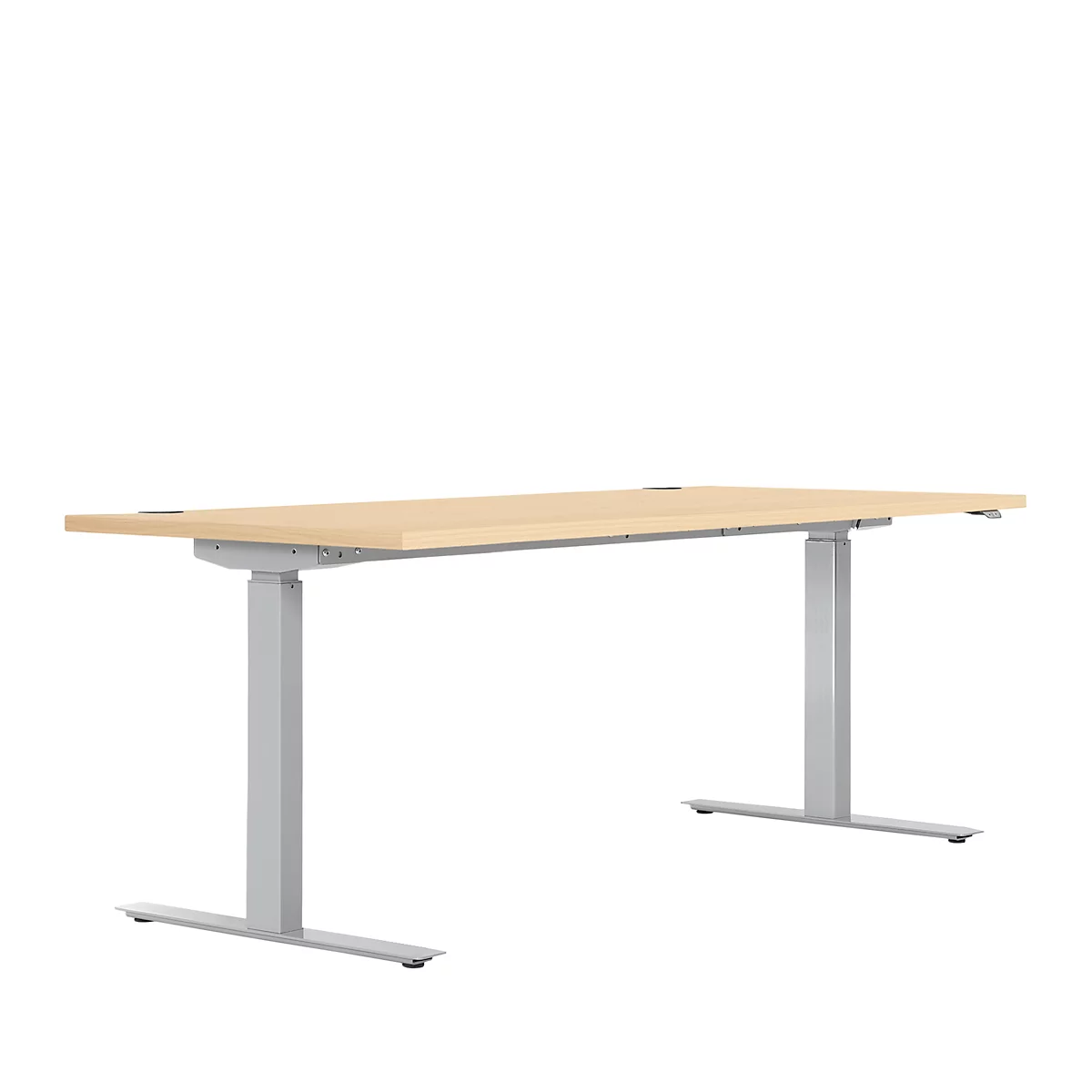 Schreibtisch ERGO DRIVE ED 470, elektrisch höhenverstellbar, Rechteck, T-Fuss, B 1800 x T 800 x H 692-1147 mm, Ahorn/weissaluminium RAL 9006 