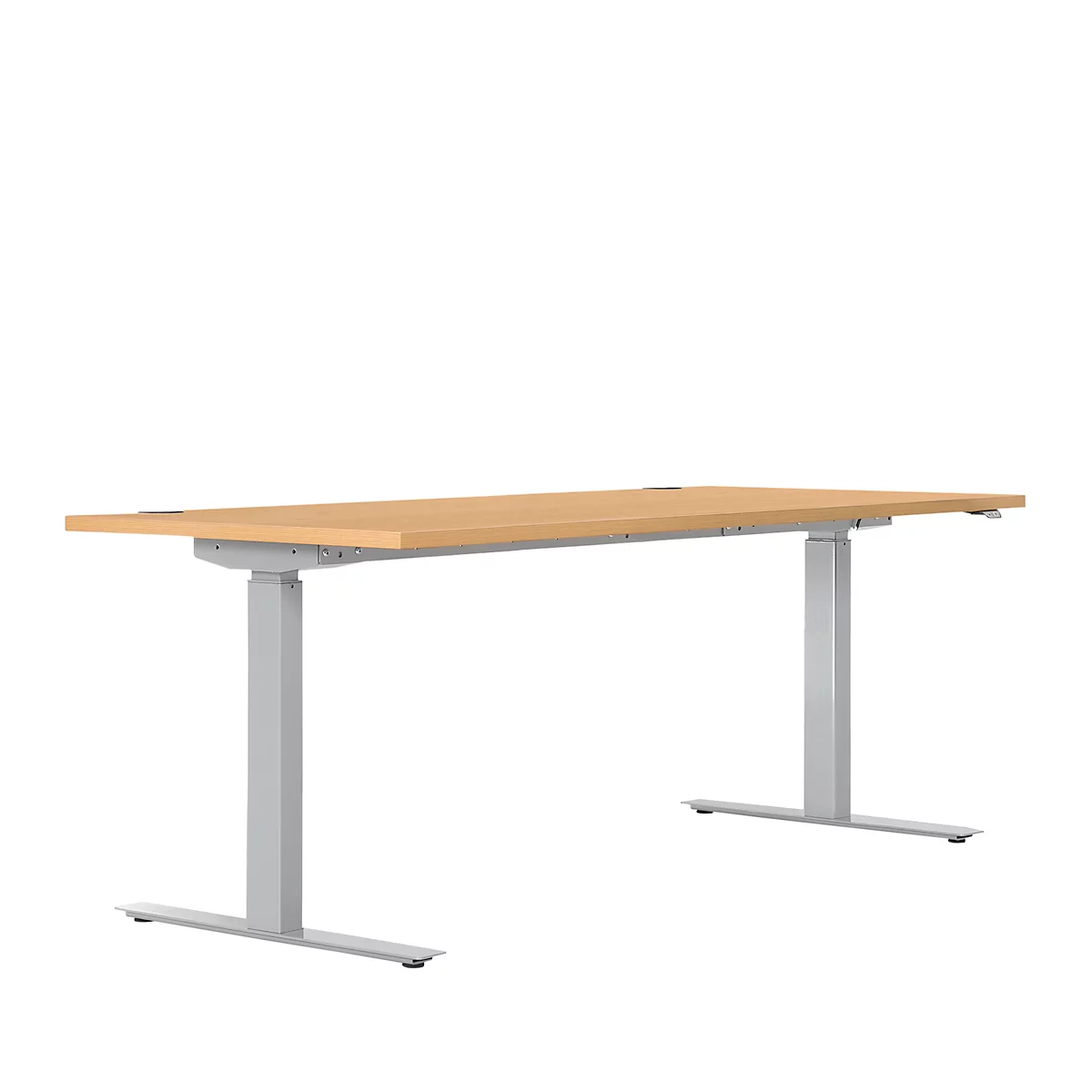 Schreibtisch ERGO DRIVE ED 470, elektrisch höhenverstellbar, Rechteck, T-Fuss, B 1800 x T 800 x H 692-1147 mm, Buche/weissaluminium RAL 9006 
