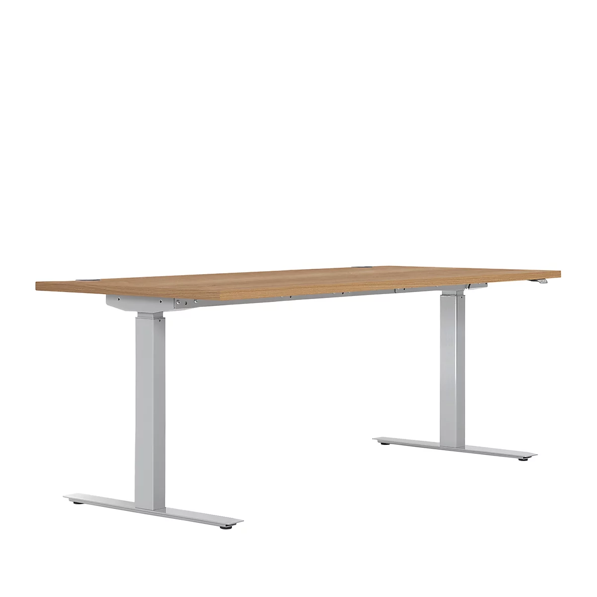 Schreibtisch ERGO DRIVE ED 470, elektrisch höhenverstellbar, Rechteck, T-Fuß, B 1800 x T 800 x H 692-1147 mm, Kirsche Romana/weißaluminium RAL 9006