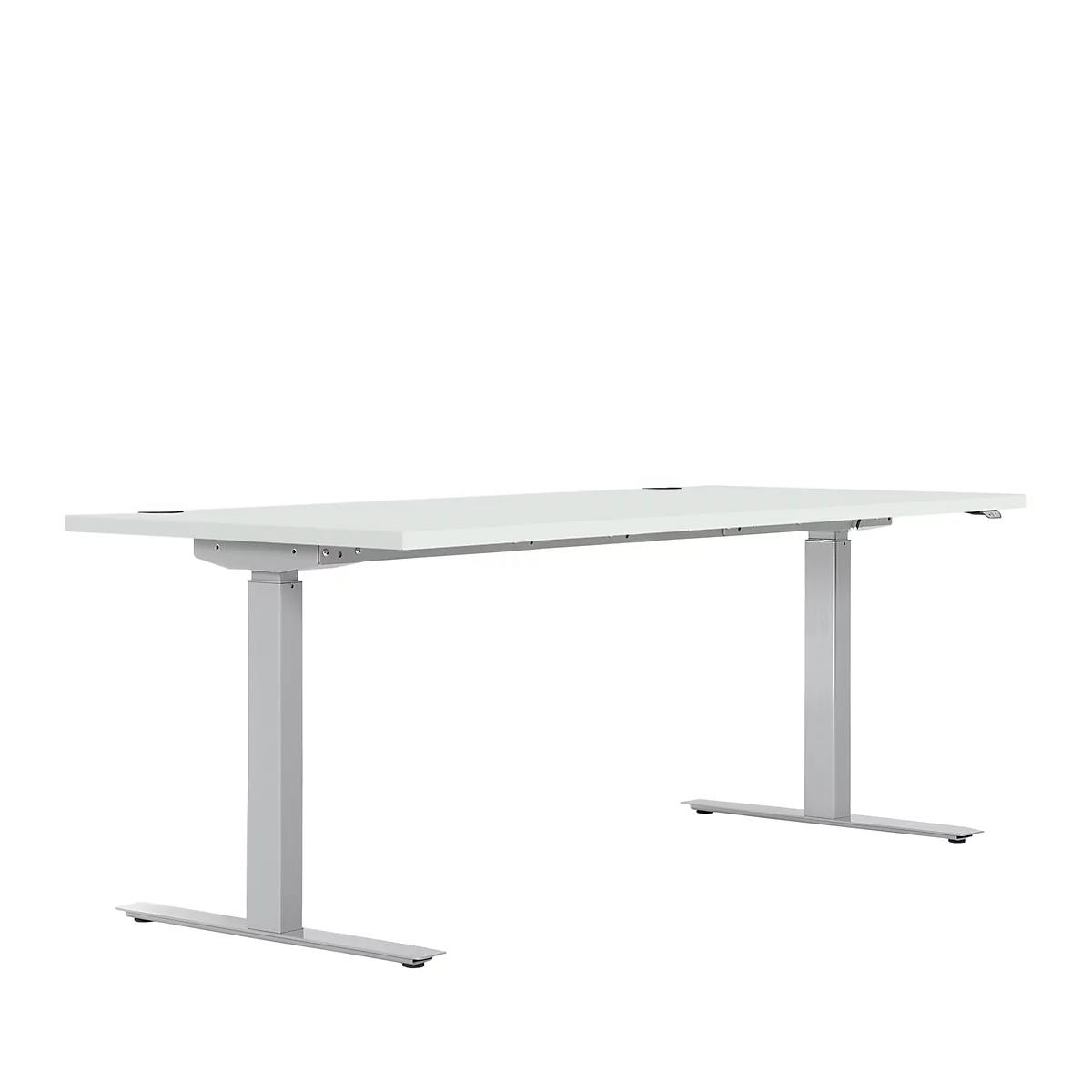 Schreibtisch ERGO DRIVE ED 470, elektrisch höhenverstellbar, Rechteck, T-Fuss, B 1800 x T 800 x H 692-1147 mm, lichtgrau/weissaluminium RAL 9006 