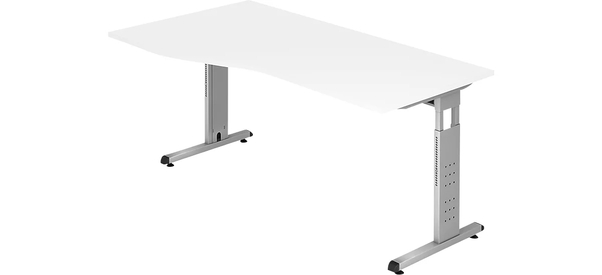 Schreibtisch Freiform ULM, li. od. rechts, B 1800 x T 800/1000 x H 650-850 mm, weiß