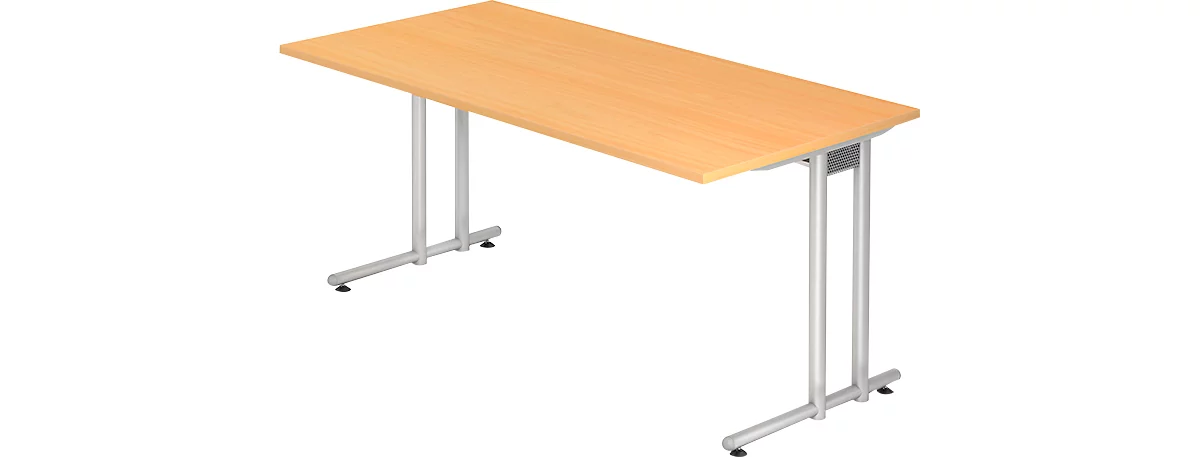 Schreibtisch JENA, C-Fuß, Rechteck, B 1600 x T 800 x H 720 mm, Gestell alusilber, Buche-Dekor