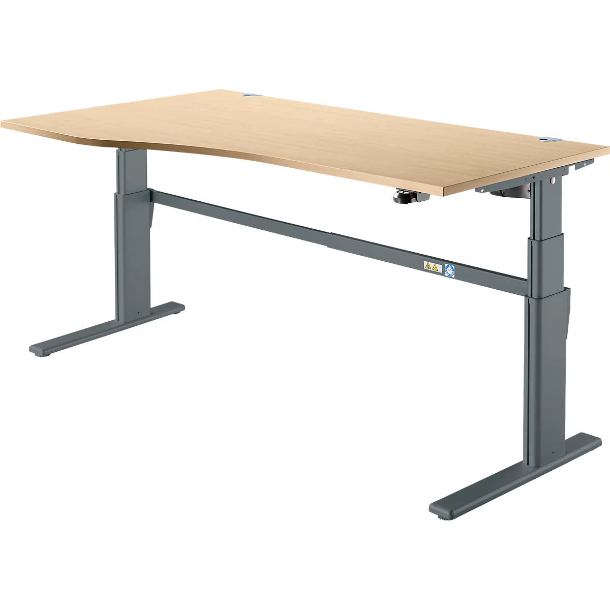 Schreibtisch Komfort, elektrisch höhenverstellbar, Freiform, Ansatz links, C-Fuß, B 1800 x T 1000,00/800 x H 655-1305 mm, Ahorn-Dekor/anthrazit