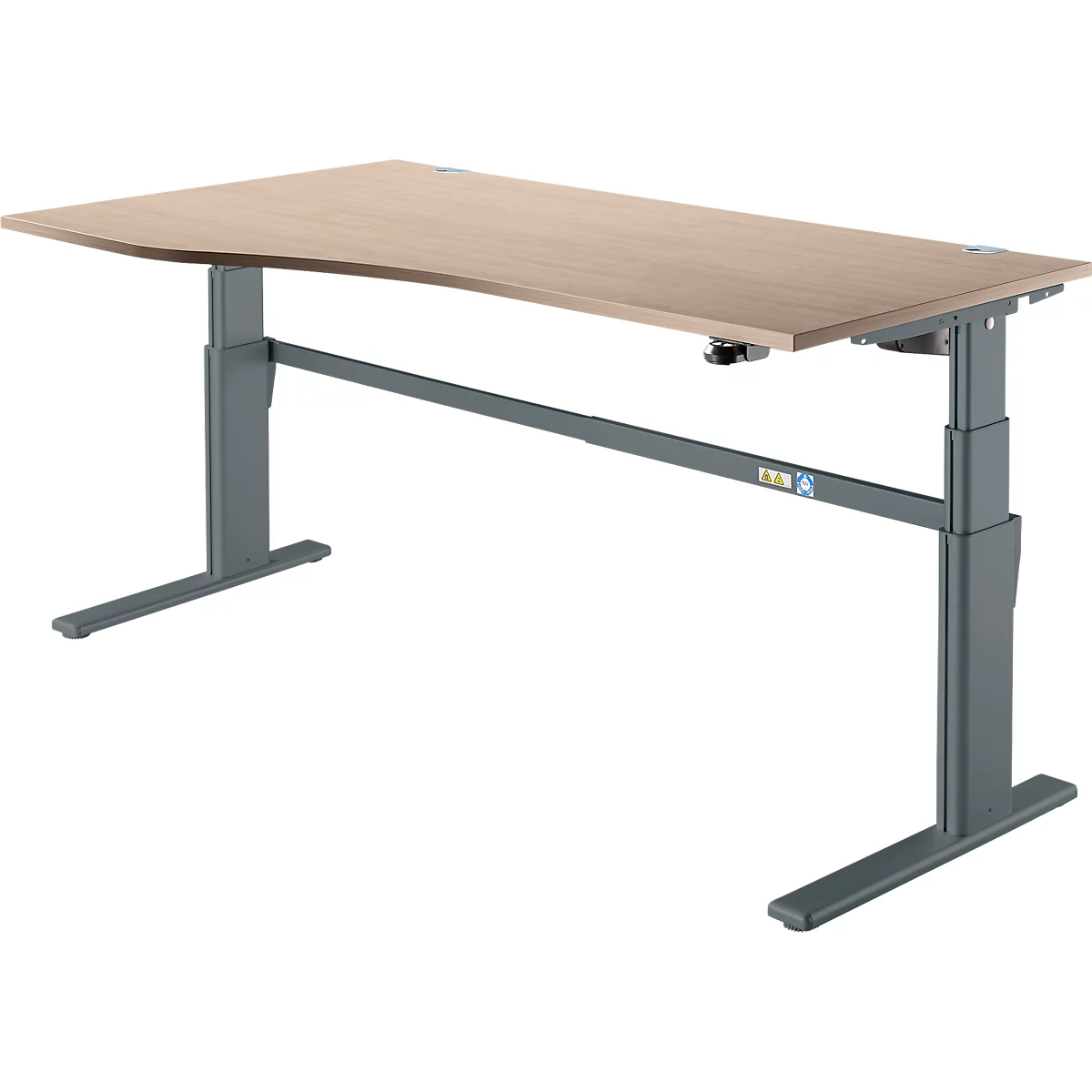 Schreibtisch Komfort, elektrisch höhenverstellbar, Freiform, Ansatz links, C-Fuß, B 1800 x T 1000,00/800 x H 655-1305 mm, Eiche-Dekor/anthrazit