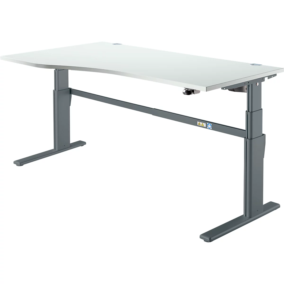 Schreibtisch Komfort, elektrisch höhenverstellbar, Freiform, Ansatz links, C-Fuß, B 1800 x T 1000,00/800 x H 655-1305 mm, lichtgrau/anthrazit