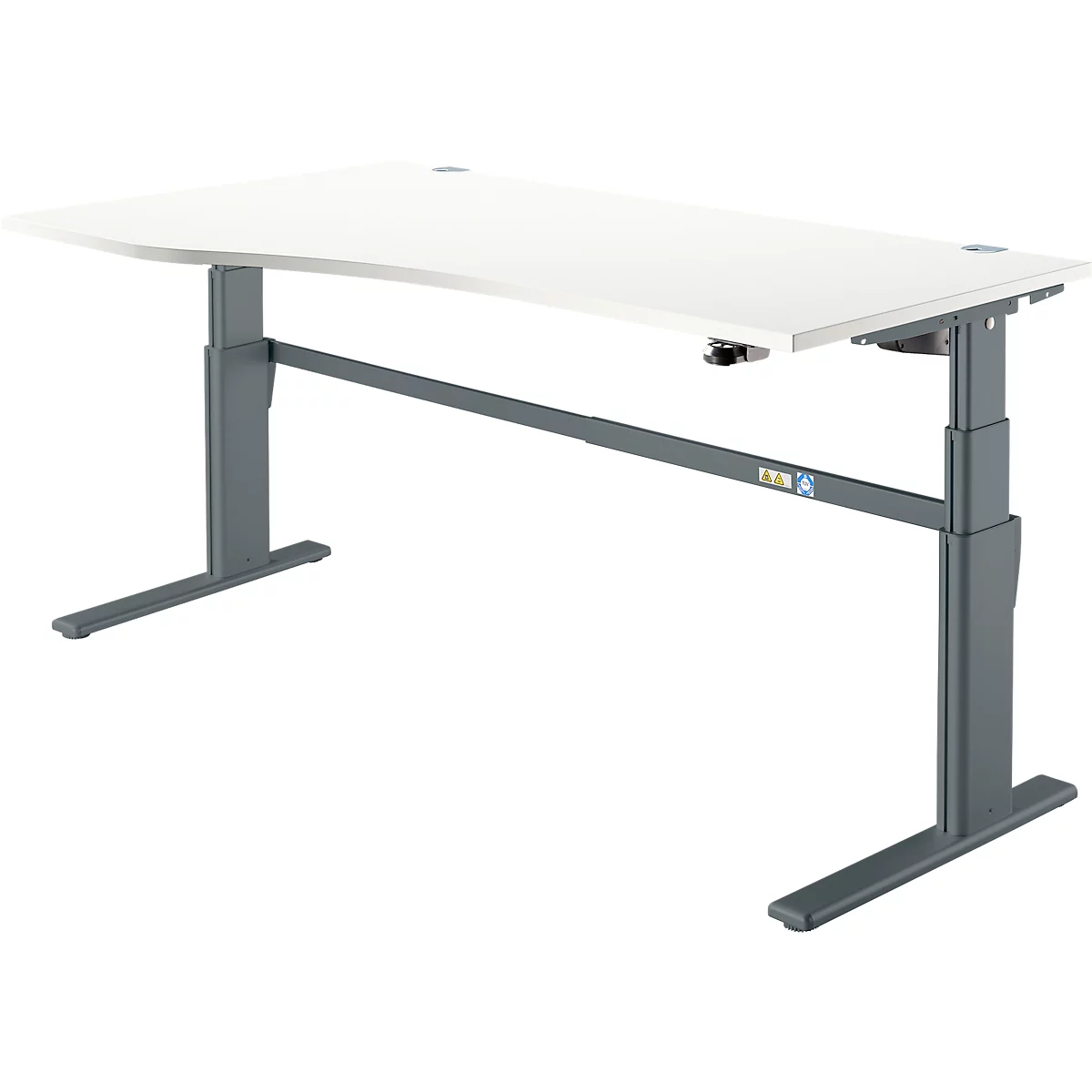 Schreibtisch Komfort, elektrisch höhenverstellbar, Freiform, Ansatz links, C-Fuß, B 1800 x T 1000,00/800 x H 655-1305 mm, weiß/anthrazit