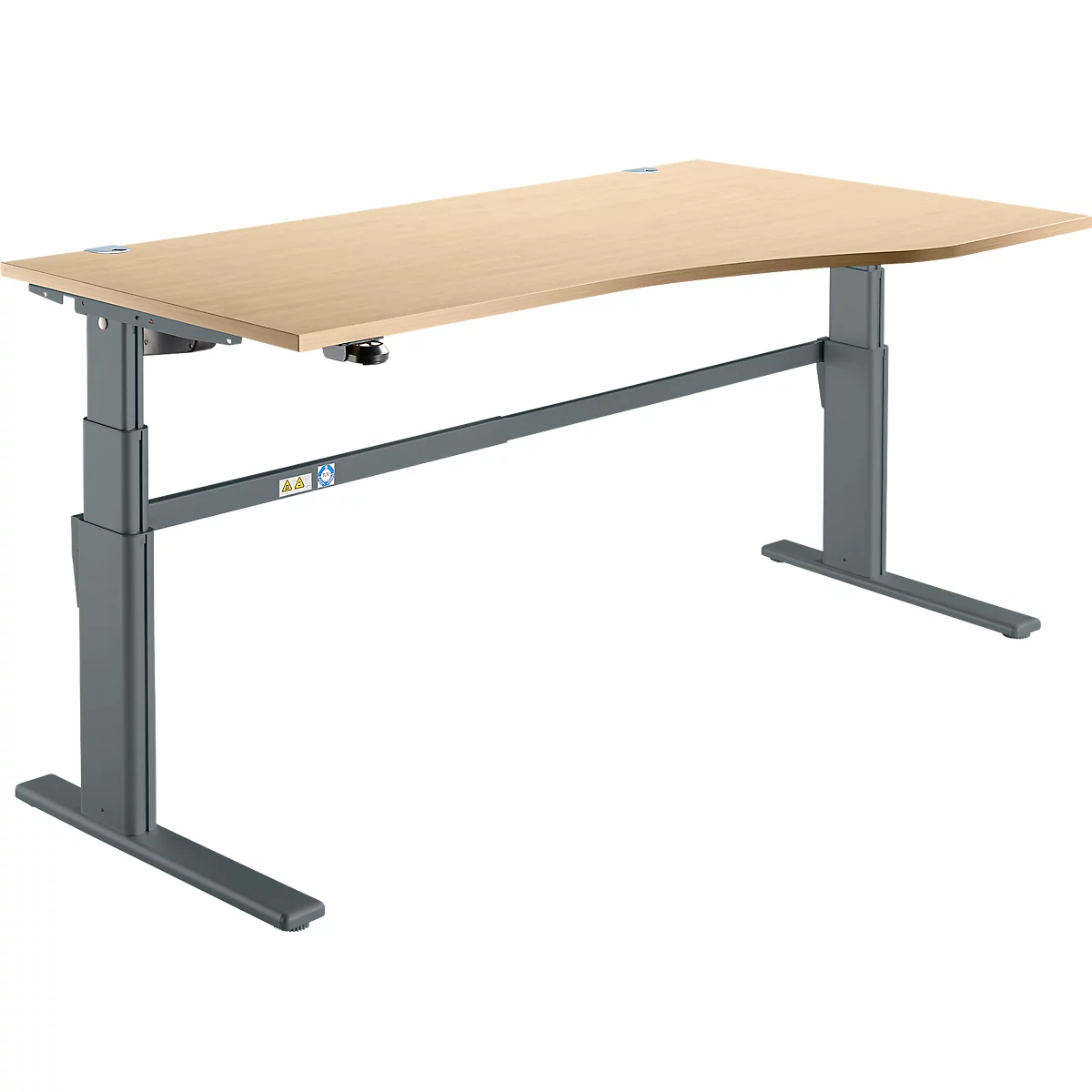 Schreibtisch Komfort, elektrisch höhenverstellbar, Freiform, Ansatz rechts, C-Fuß, B 1800 x T 1000,00/800 x H 655-1305 mm, Ahorn/anthrazit