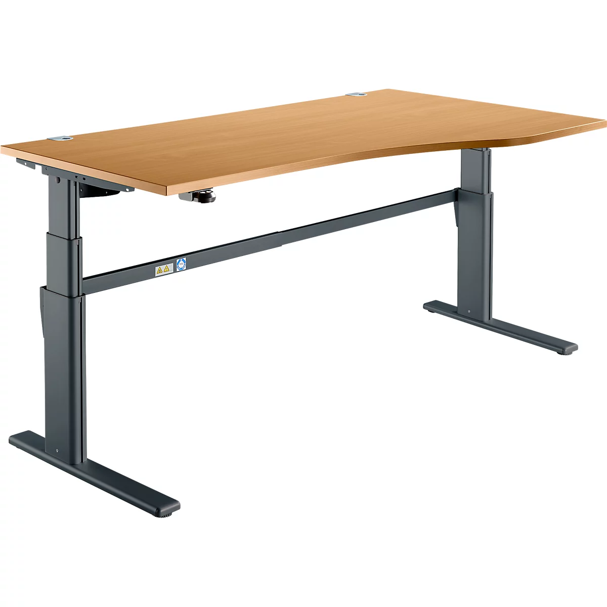 Schreibtisch Komfort, elektrisch höhenverstellbar, Freiform, Ansatz rechts, C-Fuß, B 1800 x T 1000/800 x H 655-1305 mm, Buche-Dekor/anthrazit