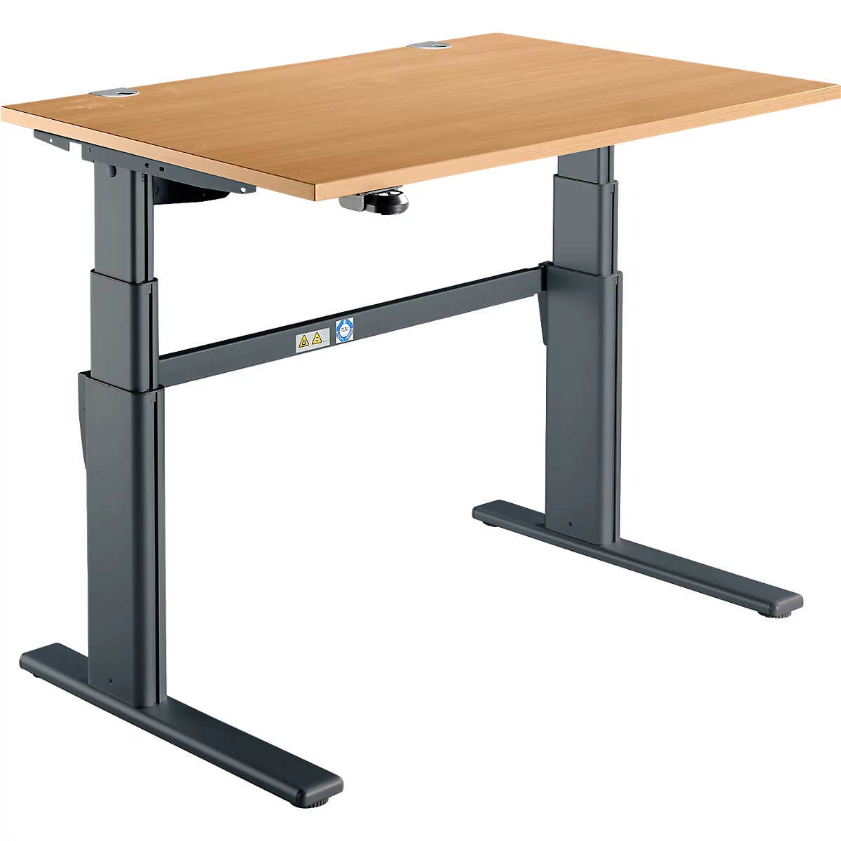 Schreibtisch Komfort, elektrisch höhenverstellbar, Rechteck, C-Fuß, B 1200 x T 800 x H 655-1305 mm, Buche-Dekor/anthrazit