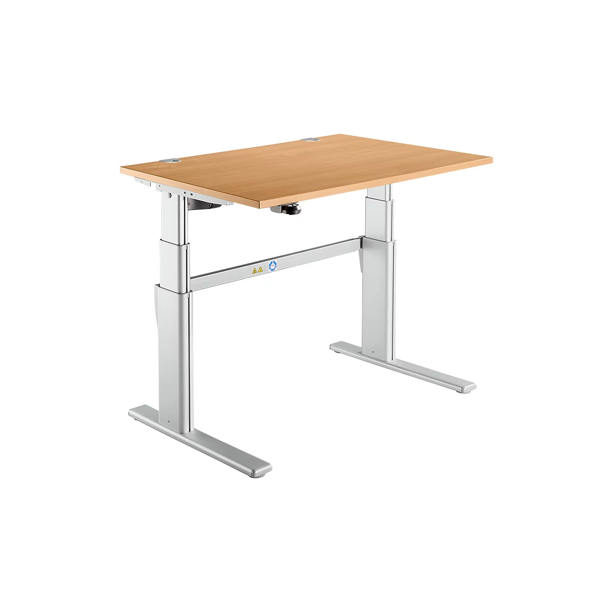 Schreibtisch Komfort, elektrisch höhenverstellbar, Rechteck, C-Fuß, B 1200 x T 800 x H 655-1305 mm, Buche/weißaluminium RAL 9006
