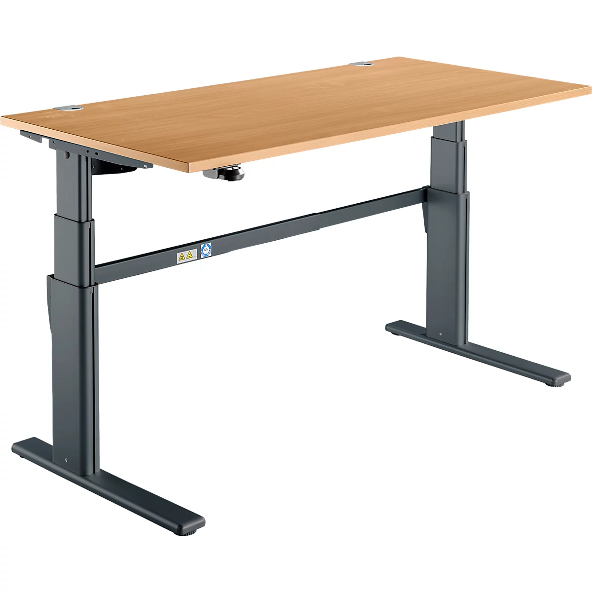 Schreibtisch Komfort, elektrisch höhenverstellbar, Rechteck, C-Fuß, B 1600 x T 800 x H 655-1305 mm, Buche-Dekor/anthrazit