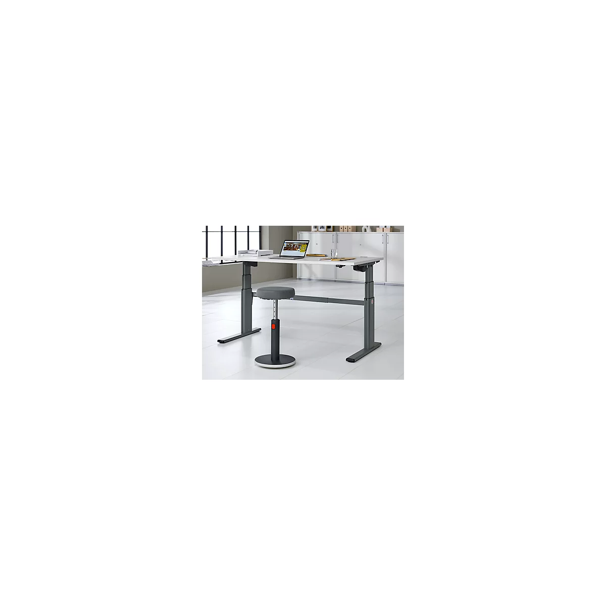 Schreibtisch Komfort, elektrisch höhenverstellbar, Rechteck, C-Fuß, B 1600 x T 800 x H 655-1305 mm, lichtgrau/anthrazit