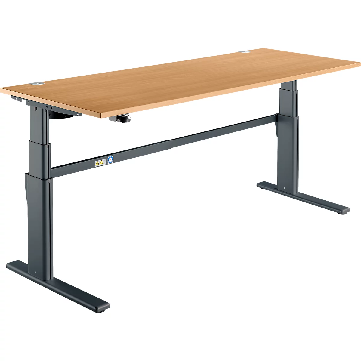 Schreibtisch Komfort, elektrisch höhenverstellbar, Rechteck, C-Fuß, B 1800 x T 800 x H 655-1305 mm, Buche-Dekor/anthrazit