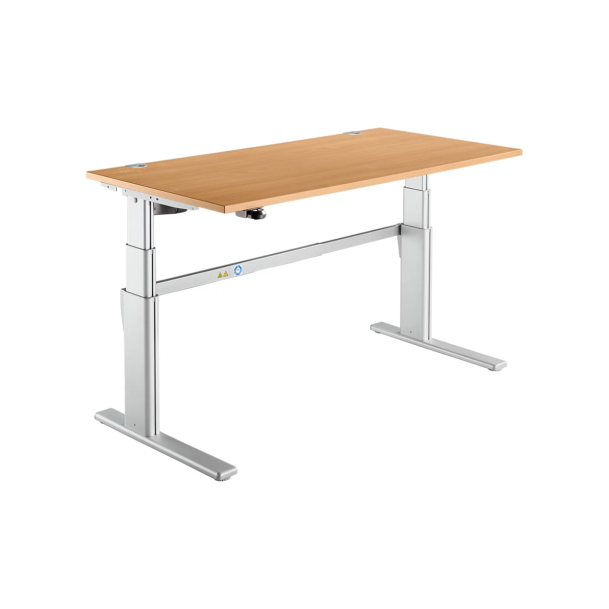 Schreibtisch Komfort, elektrisch höhenverstellbar, Rechteck, C-Fuß, B 1800 x T 800 x H 655-1305 mm, Buche/weißaluminium RAL 9006