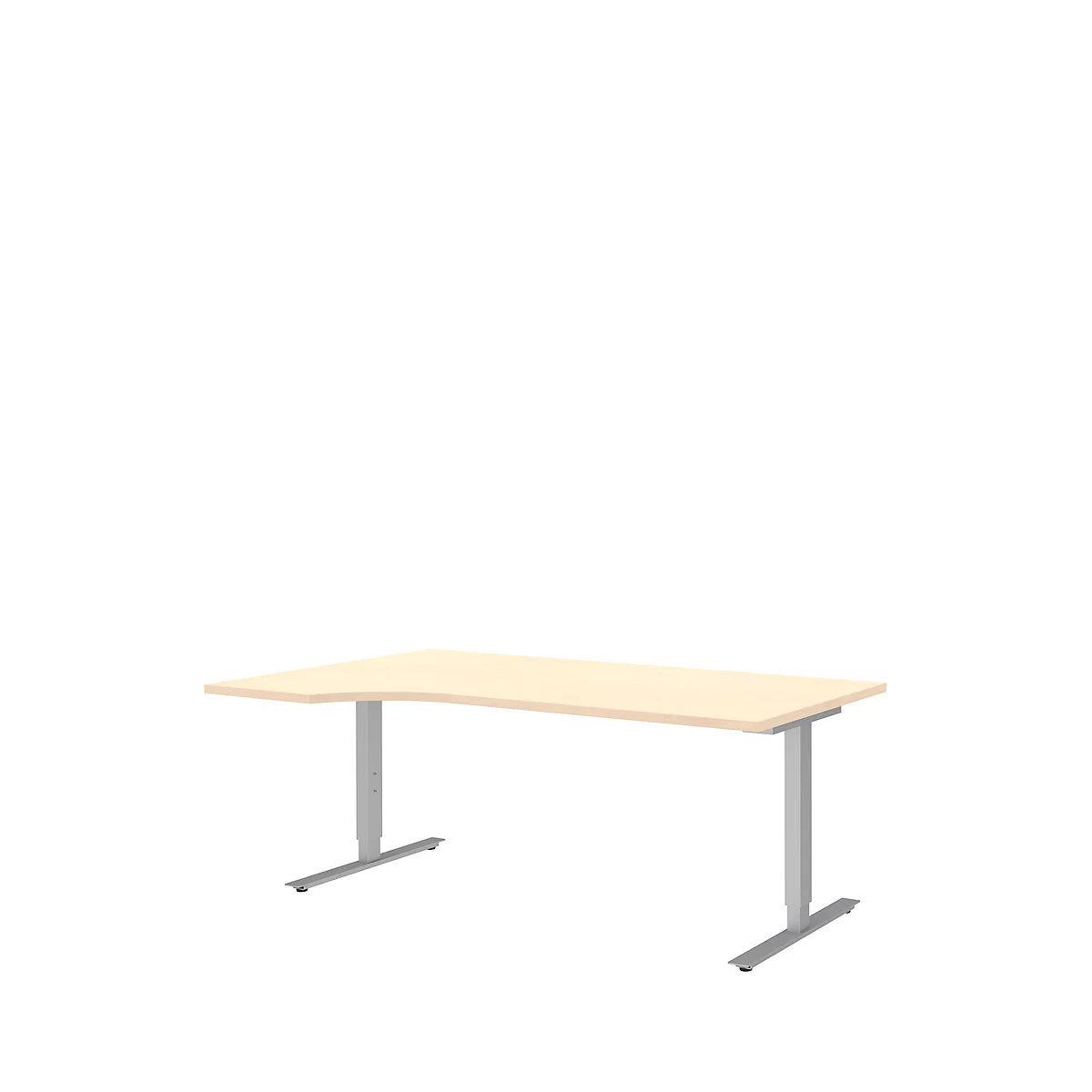 Schreibtisch mit Ansatz BARI, T-Fuß, Ansatz links, B 1800 x T 1000/800 x H 680-820 mm, Ahorn/Alu