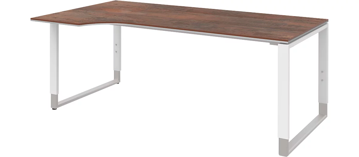 Schreibtisch mit Ansatz links TEQSTYLE, Kufengestell, Freiform, B 1800 x T 1000/800 mm, Oxido/weiß