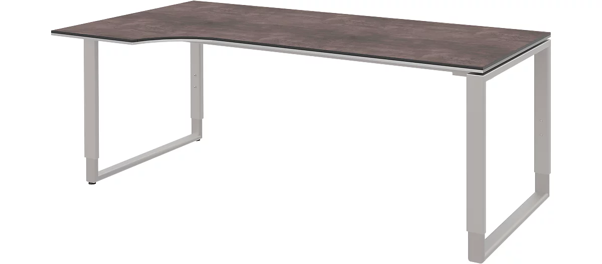 Schreibtisch mit Ansatz links TEQSTYLE, Kufengestell, Freiform, B 1800 x T 1000/800 mm, Quarzit/alu