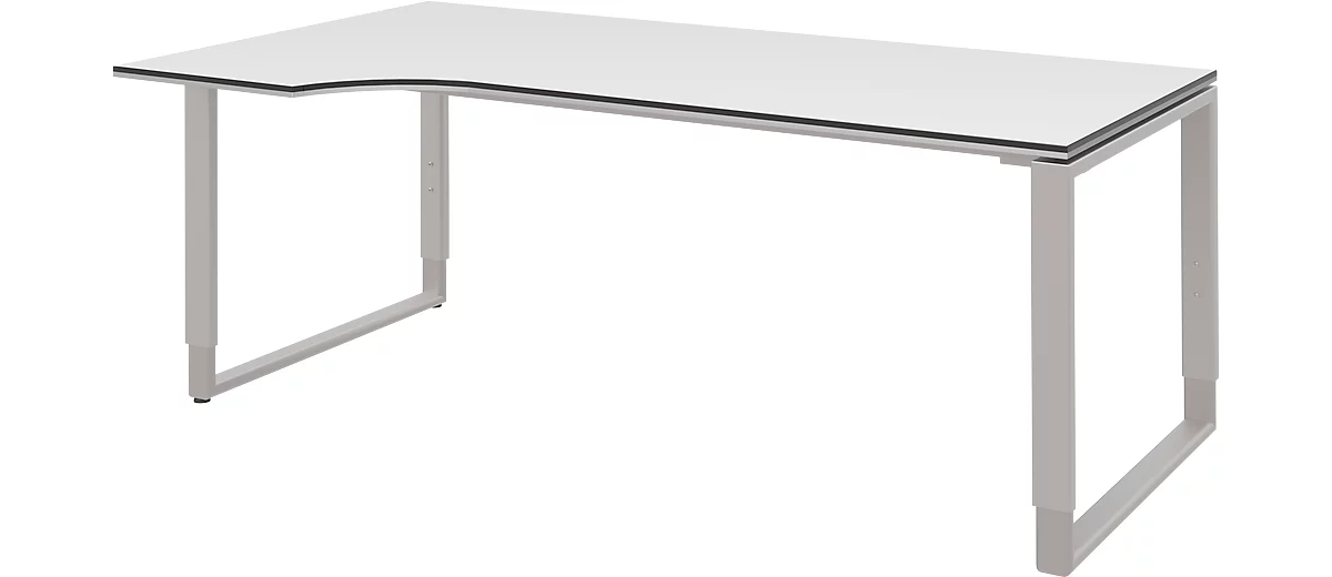 Schreibtisch mit Ansatz links TEQSTYLE, Kufengestell, Freiform, B 1800 x T 1000/800 mm, weiß/alu