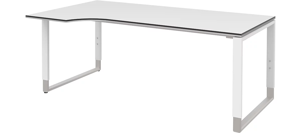 Schreibtisch mit Ansatz links TEQSTYLE, Kufengestell, Freiform, B 1800 x T 1000/800 mm, weiß/weiß