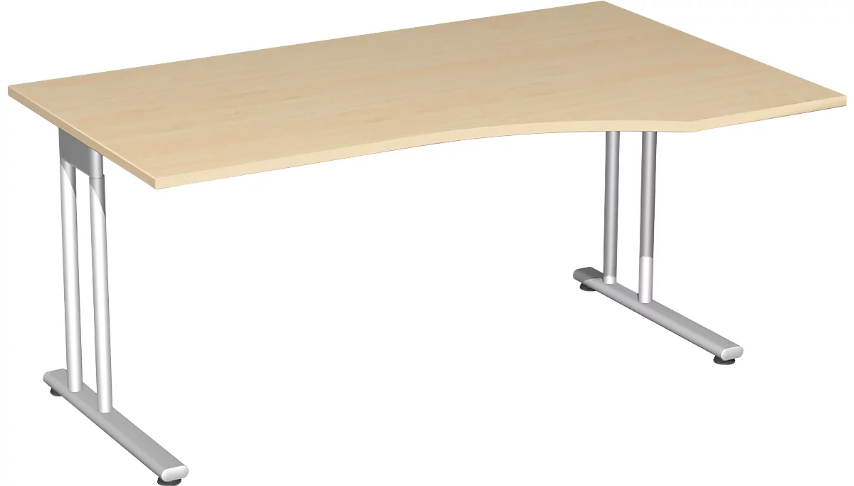 Schreibtisch mit Ansatz PALENQUE, C-Fuß, Freiform, Ansatz rechts, B 1800 x T 800/1000 x H 720 mm, Ahorn-Dekor