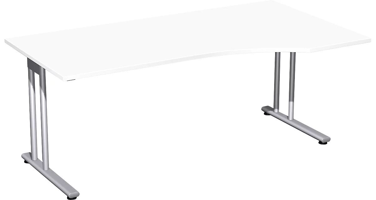 Schreibtisch mit Ansatz PALENQUE, C-Fuß, Freiform, Ansatz rechts, B 1800 x T 800/1000 x H 720 mm, weiß