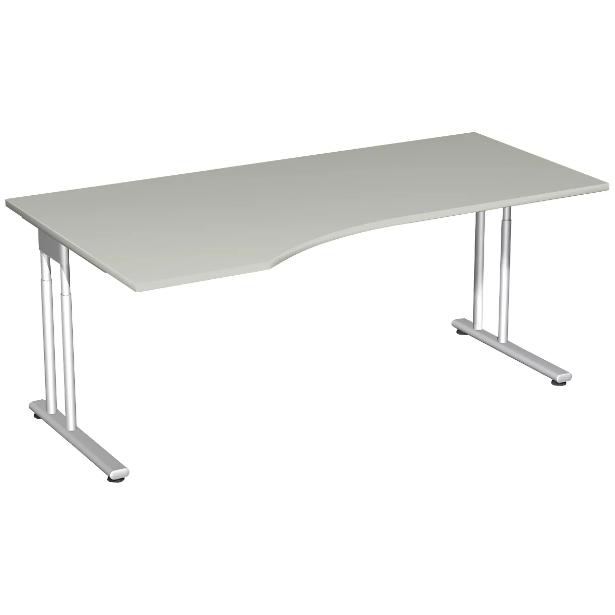 Schreibtisch mit Ansatz PALENQUE, C-Fuß, Freiform, links, B 1800 x T 1000/800 x H 680-820 mm, lichtgrau