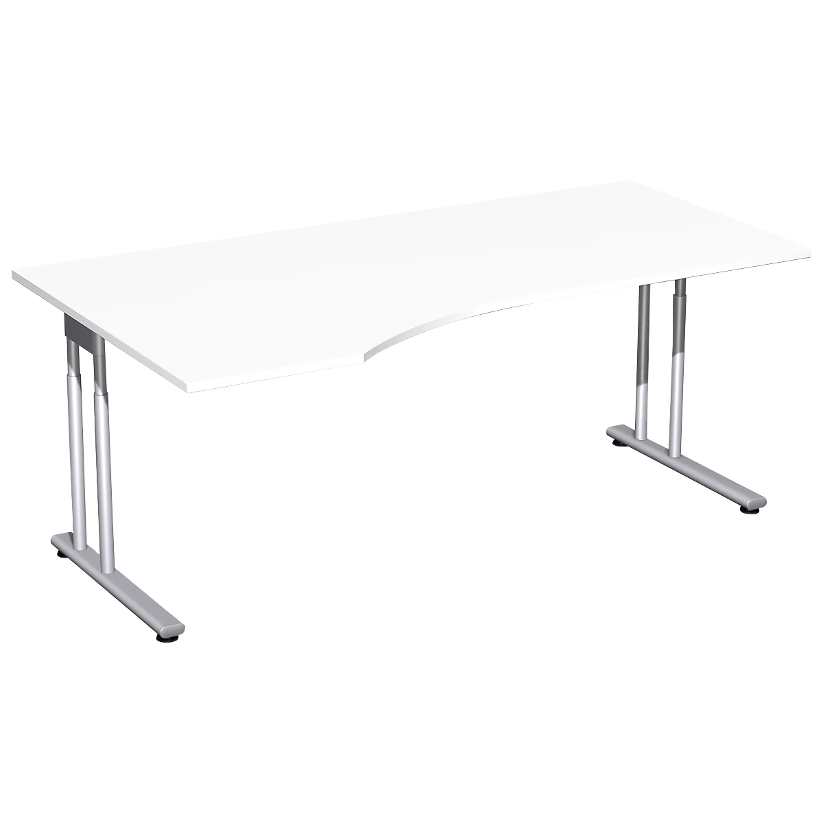 Schreibtisch mit Ansatz PALENQUE, C-Fuß, Freiform, links, B 1800 x T 1000/800 x H 680-820 mm, weiß