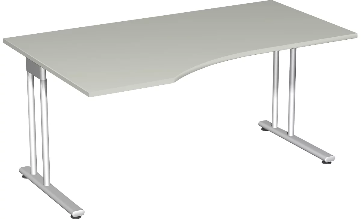 Schreibtisch mit Ansatz PALENQUE, C-fuß, Freiform, links, B 1800 x T 1000/800 x H 720 mm, lichtgrau