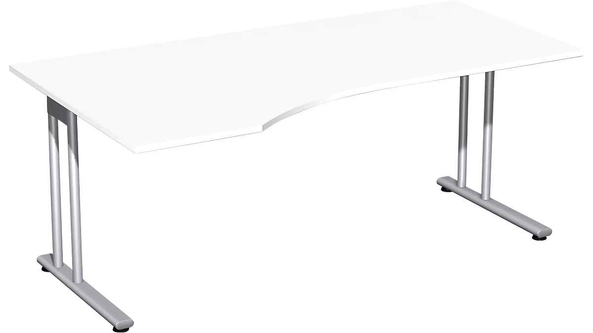 Schreibtisch mit Ansatz PALENQUE, C-fuß, Freiform, links, B 1800 x T 1000/800 x H 720 mm, weiß