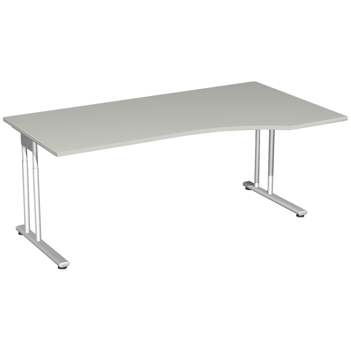 Schreibtisch mit Ansatz PALENQUE, C-Fuß, Freiform, manuelle Höhenverstellung, Ansatz rechts, B 1800 x T 800/1000 x H 680-820 mm, lichtgrau