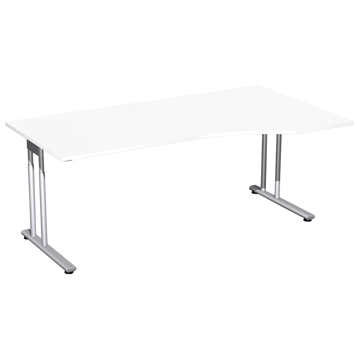 Schreibtisch mit Ansatz PALENQUE, C-Fuß, Freiform, manuelle Höhenverstellung, Ansatz rechts, B 1800 x T 800/1000 x H 680-820 mm, weiß