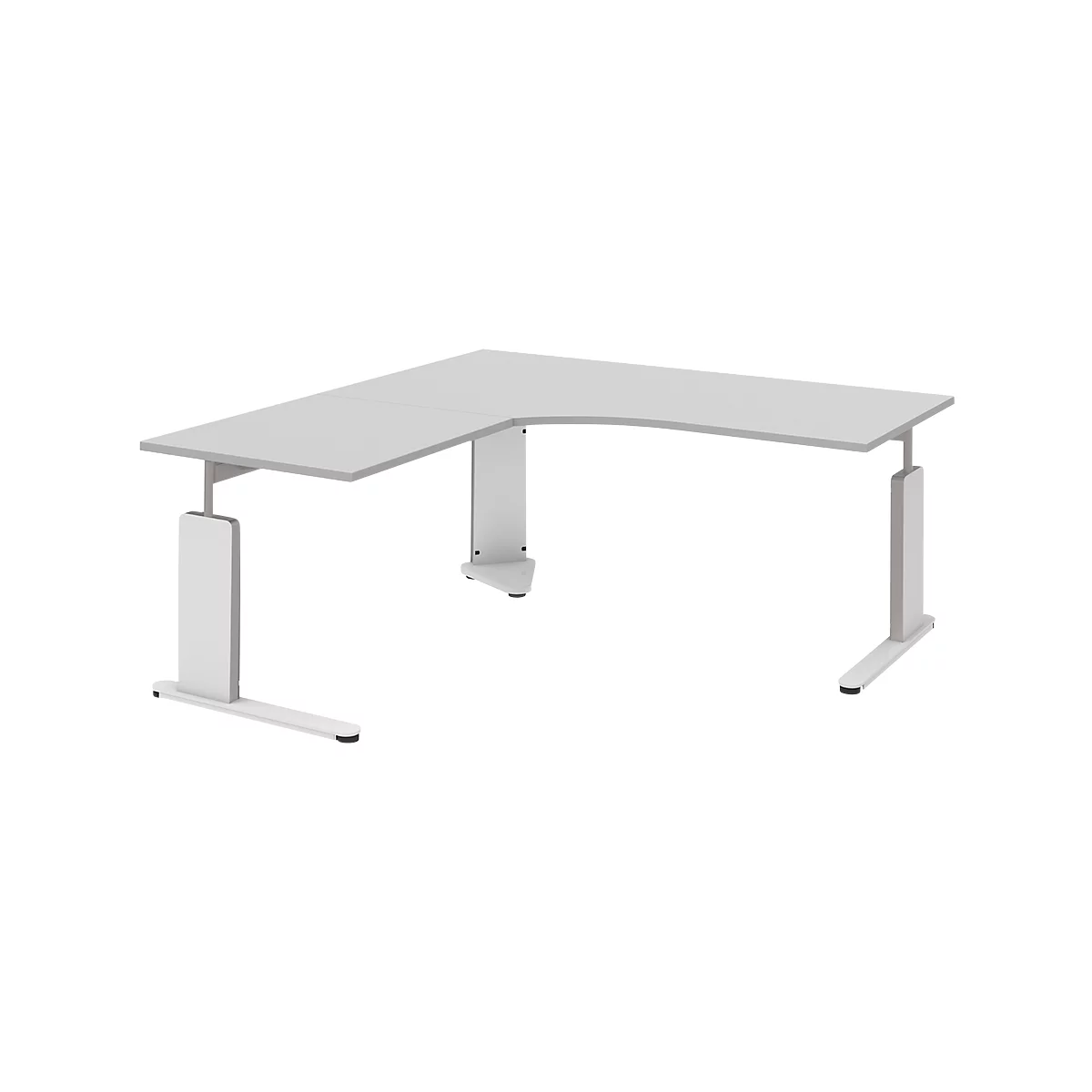 Schreibtisch mit Ansatztisch links BARI, C-Fuß, Form B, Freiform, B 1800 mm, hellgrau