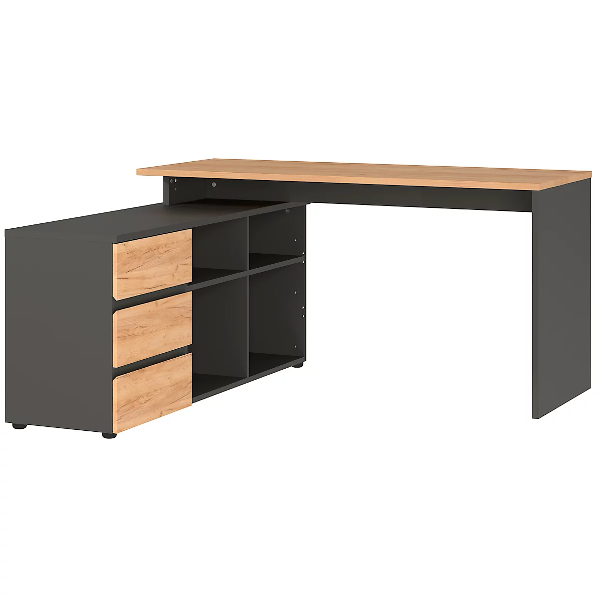 Schreibtisch mit Sideboard Boston, B 1450 x T 1460 x H 770 mm, Navarra Eiche/graphit