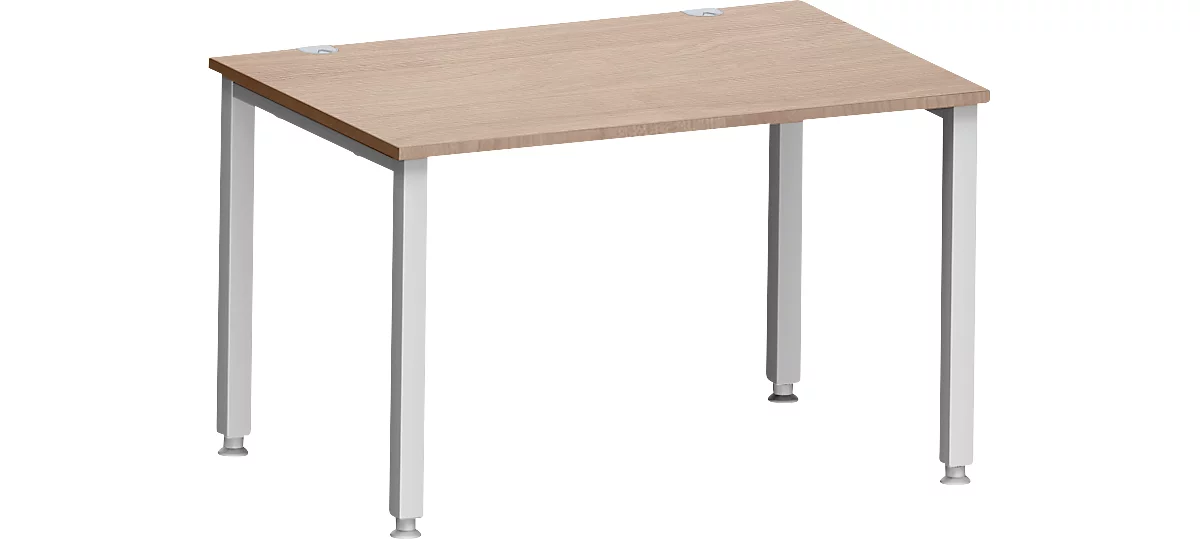 Schreibtisch MODENA FLEX, Quadrat, 4-Fuß Quadratrohr, B 1200 x T 800 x H 720-820 mm, Eiche/weißaluminium